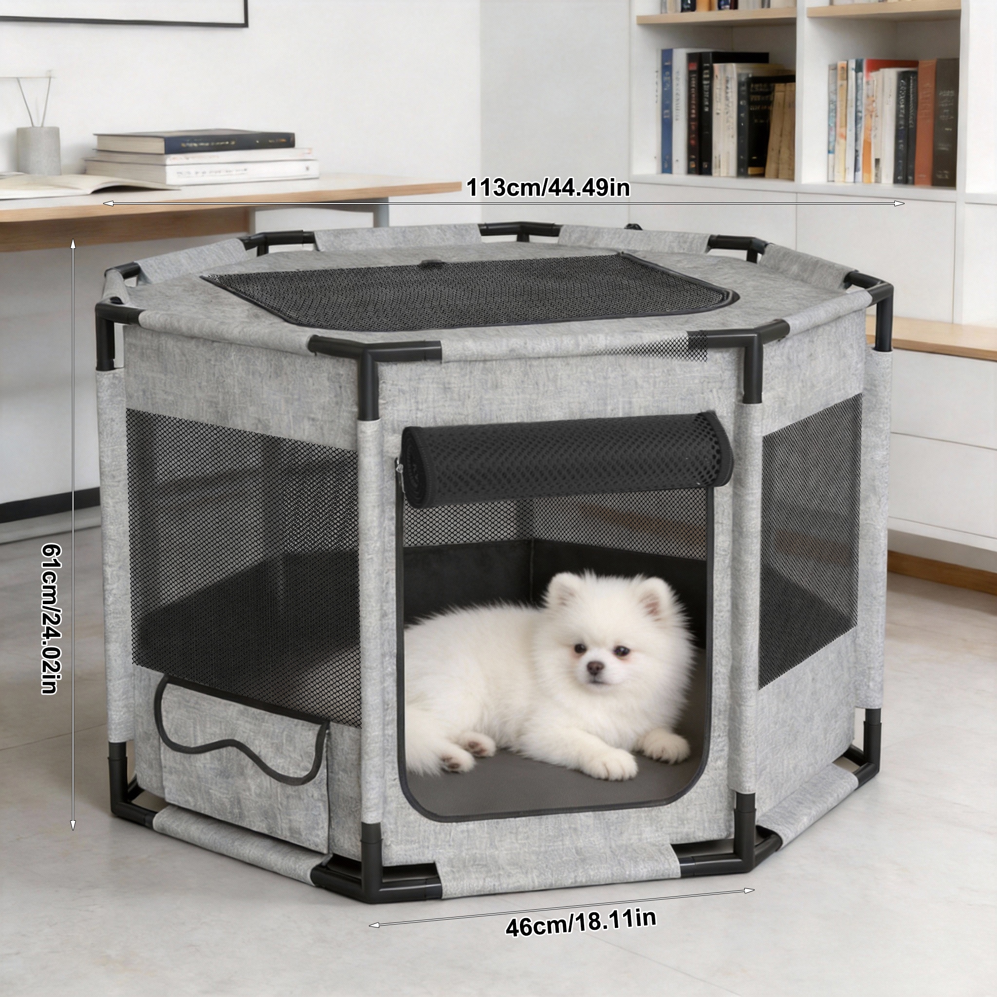 Image of Foldable Pet Cage Puppy Playpen Cat Cage Dog Bed Playpen Dog House Octagonal Pet Run Space Ventilation Holes For Pets Such As Cats, Dogs And Rabbits