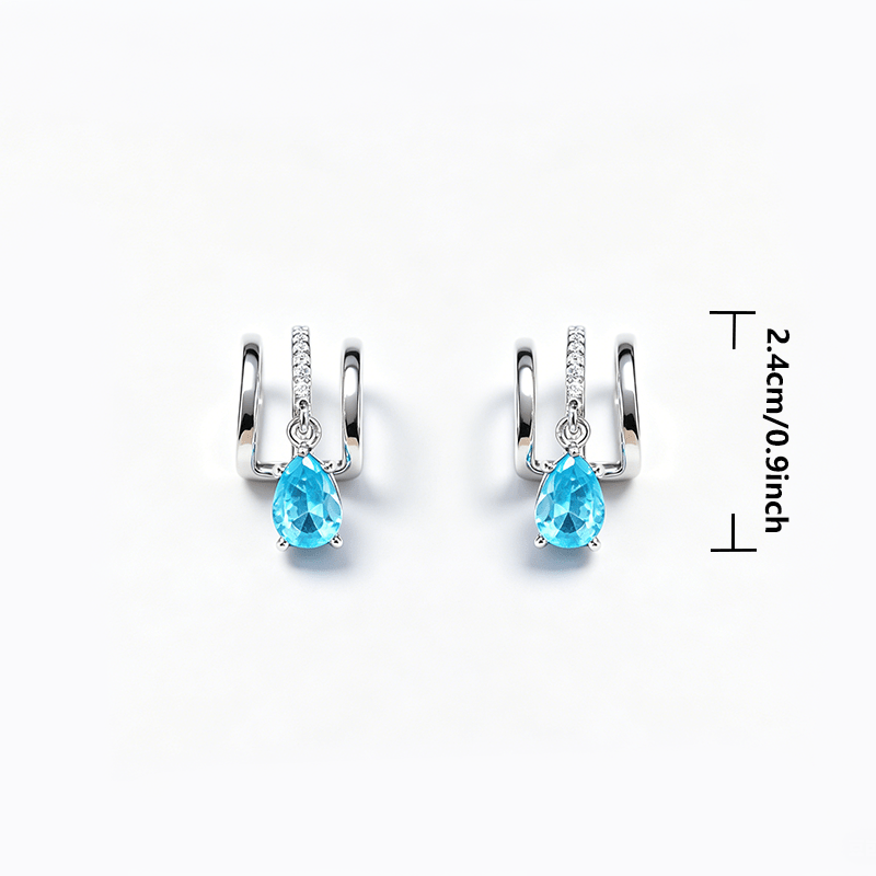 Sparkling Water Drop Stud Earrings with Synthetic Zirconia, 2pcs Set