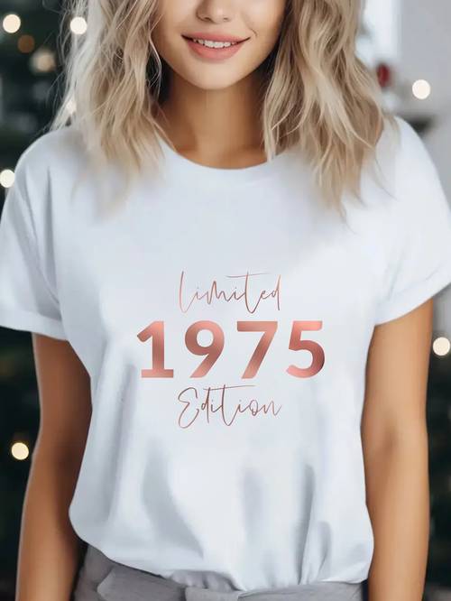 casual and stylish 1975 patterned womens t shirt soft breathable and comfortable featuring short sleeves summer leisure and sports its multifunctional breathable easy to care for and quick drying making it suitable for outdoor activities and everyday wear