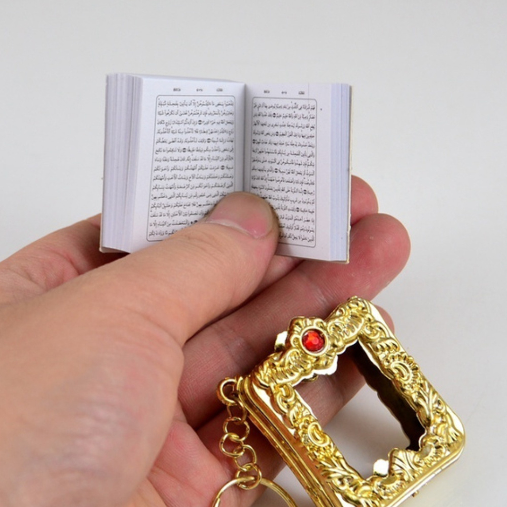 1pc elegant islamic prayer book keychain golden   with gemstone accents   metal plastic   muslim souvenirs party favors religious gift item ornate keychain plastic construction details 6