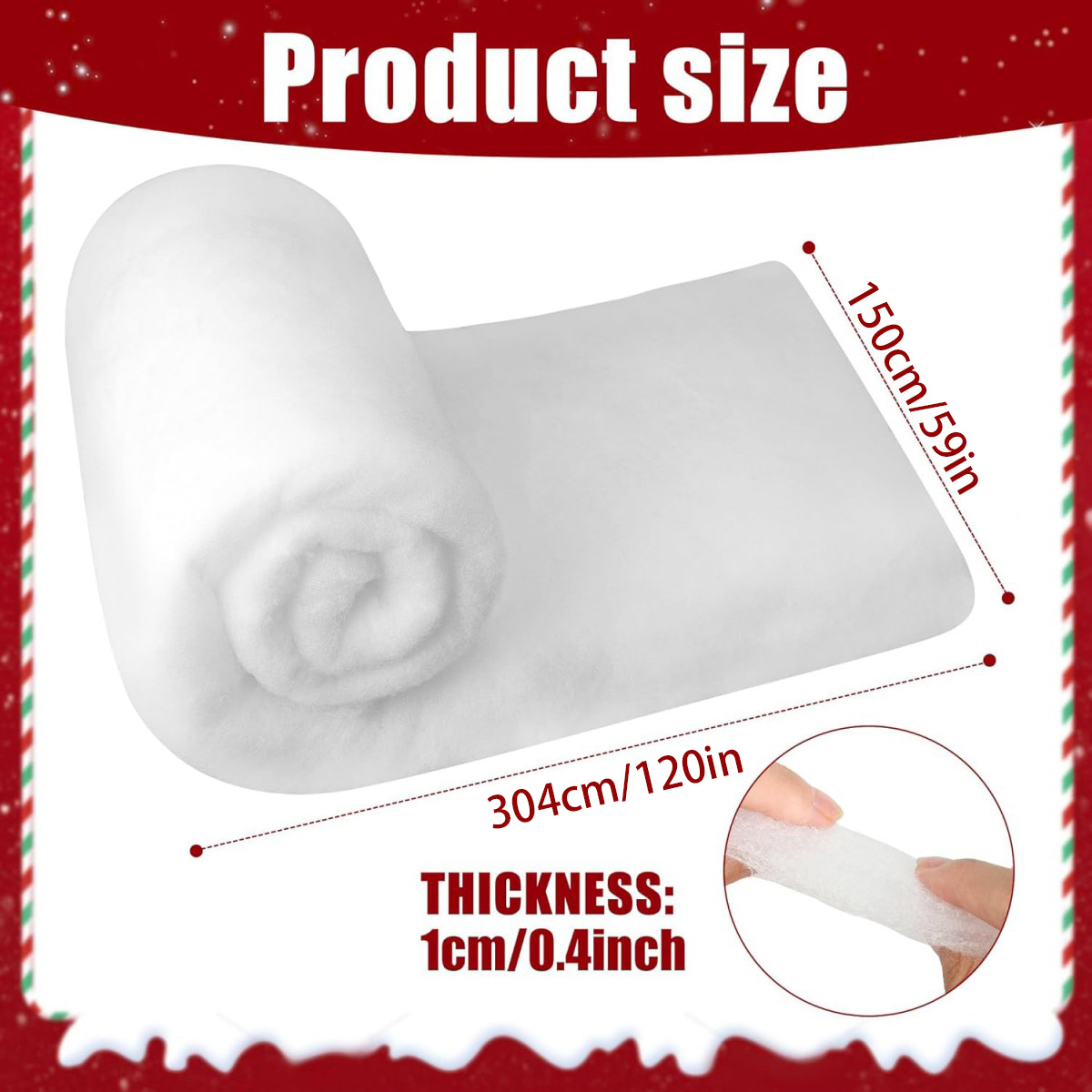 TEMU Rollo de de nieve artificial, 150×304 cm/59×120 in, de nieve falsa y esponjosa, no suelta pelusa, y reutilizable, de nieve sintética, de nieve