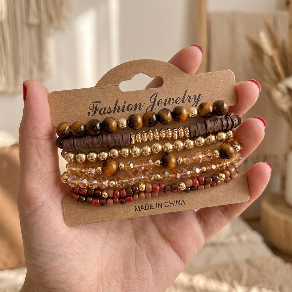 TEMU 7pcs Stackable Bracelet Set, Bohemian Stone Beads , Elastic Cord , Layered Additions For Autumn Winter Sweaters, Vacation Music Festival Women's