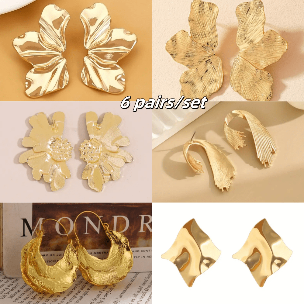 TEMU 6 Pairs Of Floral Geometric Style Earrings, And Long-, Elegant And Unique, Fashionable, Suitable For , Women's Gift