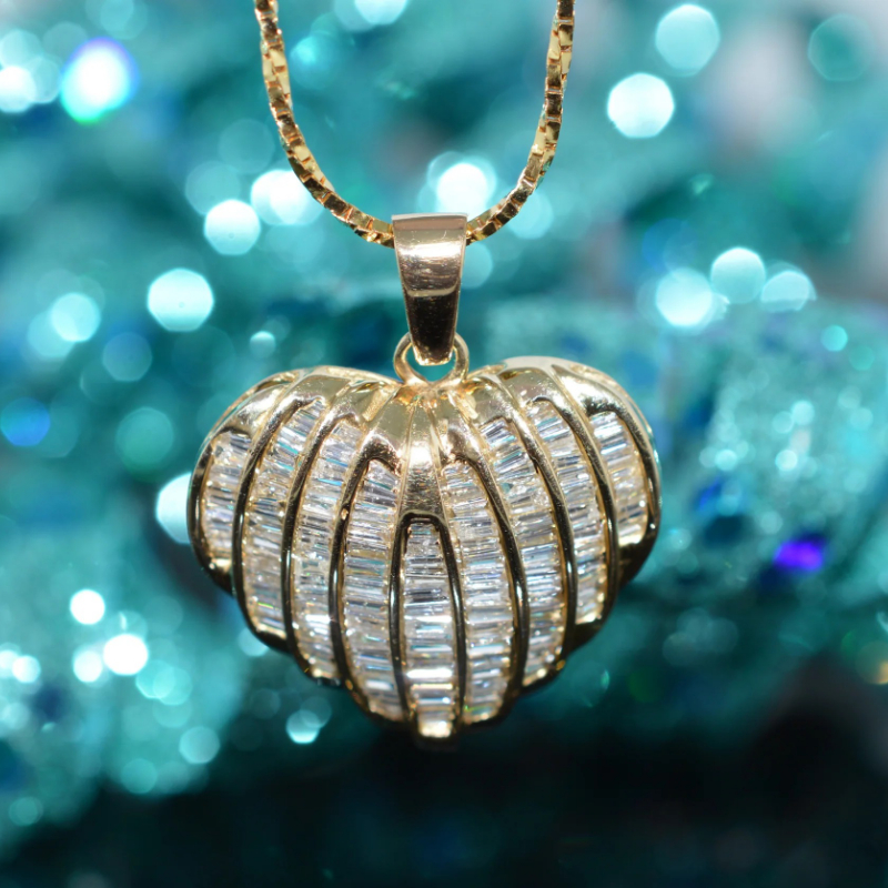 Image of Heart-shaped Golden Synthetic Zirconia Pendant Women' Banquet Vacation Casual Party Wedding Anniversary Accessory