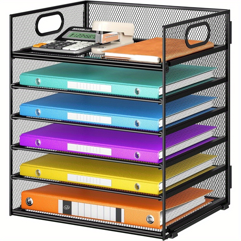 E-shop Schreibtisch-Organizer, 6-lagiger Briefbogenhalter, stapelbarer Aktentaschen-Halter, Aufbewahrungsboxen mit Griff, Bürobedarf für A4-Dokumente,