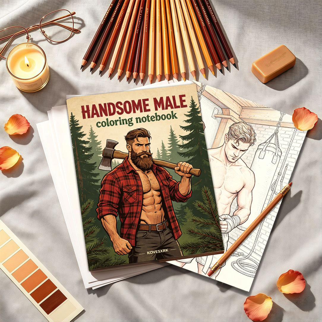 Image of 1pc Adult Coloring Book | Jungle Male Illustration Cover Design | 6.93×9.84 Inches | Contains 18 Adult Men Line Drawings, Creative Decompression Coloring | Birthday/ Gift | Kovesxrk