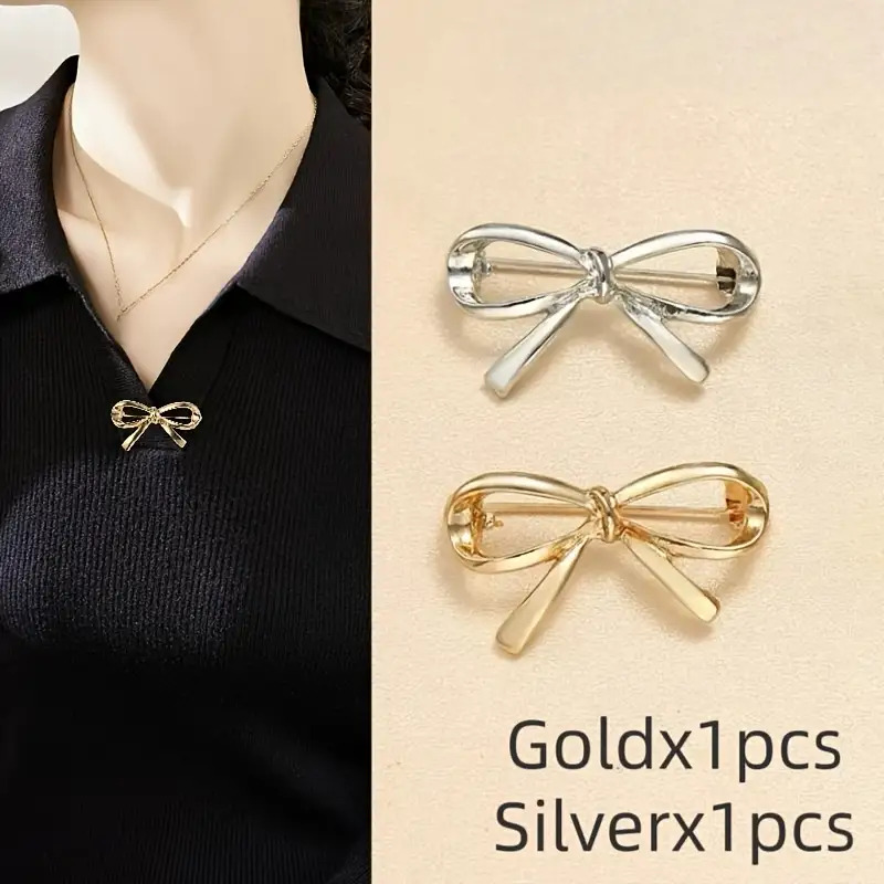 2pcs Heavy-duty Metal Bow Collar Buttons- No-sew Clothing Clips, Secure Fastening Suitable For Shirts, Blouses, Dresses, Cushions- Decorative Bow-shaped Buttons