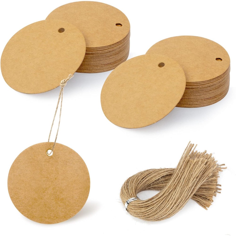 TEMU 200 Piezas en Total (100 Etiquetas + 100 Cuerdas) Etiquetas Redondas de Marrón para Regalos de 2.2x2.2 Pulgadas, Etiquetas Circulares para Ropa,