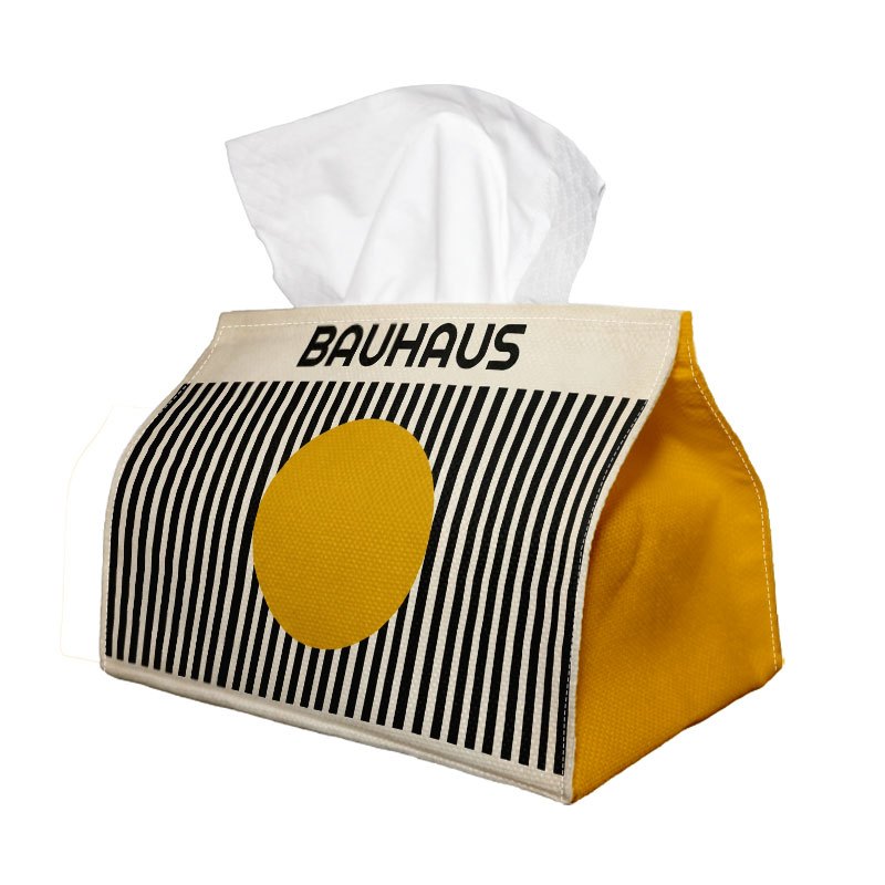 TEMU 1 Boîte à mouchoirs Bauhaus Moderne "Bauhaus" Cercle Rayé Jaune et Noir Organisateur en Tissu Polyester Premium avec Couvercle et Extrémité