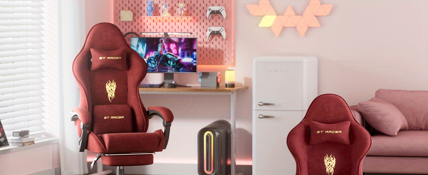 STRACER Velvet Upholstered Gaming Chair Featuring a Footrest, High Back Design, Ergonomic Support for Gamers, Includes Headrest And Massage Lumbar Pillow, Racing Style Reclining Video Game Chair