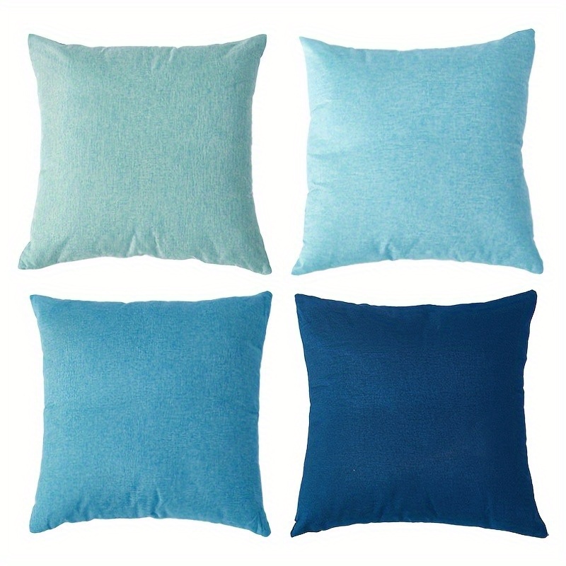 TEMU Single-sided 4pcs Solid Color Pillow Covers In A Blue Minimalist Style, Suitable For Outdoor Use, , Living Rooms, And Bedrooms. Available Sizes