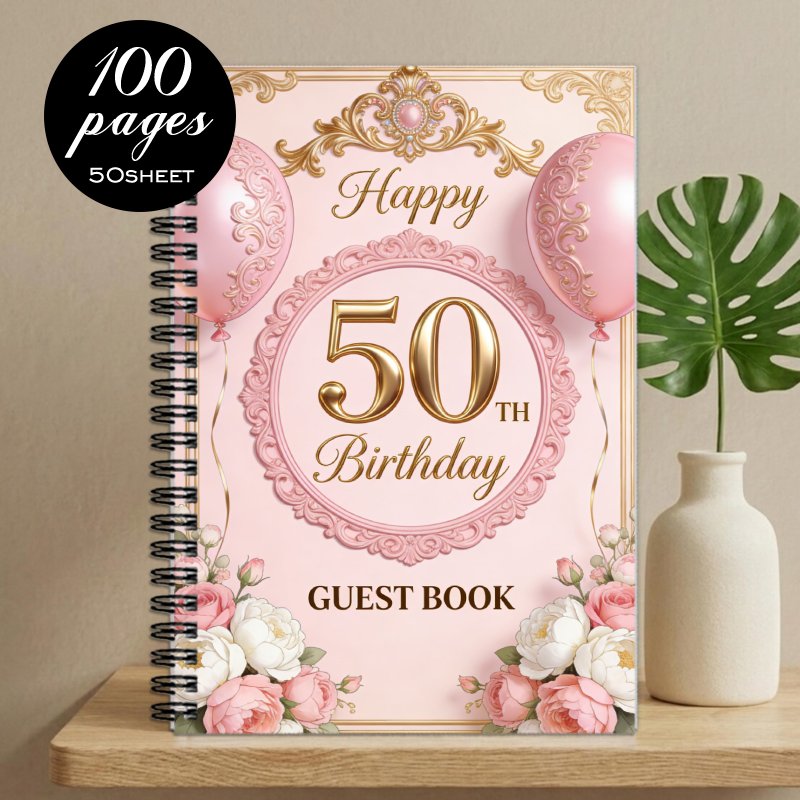 TEMU 'or pour invités, 1 pièce, cadeau idéal pour amis et famille, 'or élégant rose et doré pour 50e anniversaire avec motif floral et ballons,