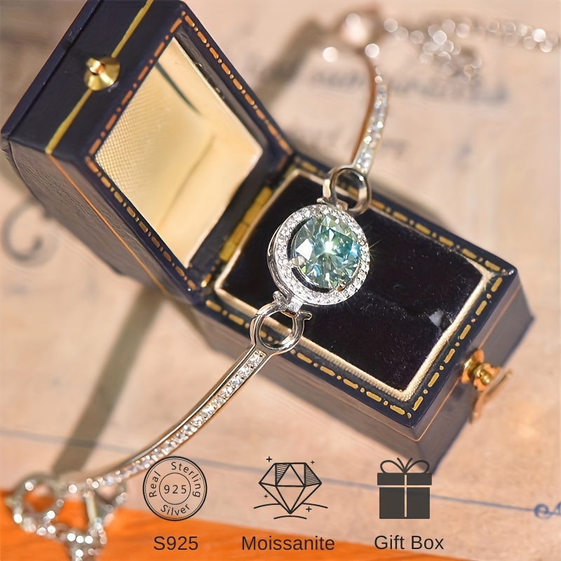 TEMU A Beautiful 1 Carat Round Cut Moissanite Bracelet Made Of High-quality 925 Sterling Silver, Featuring A Sturdy Link Chain And A Reliable Clasp,