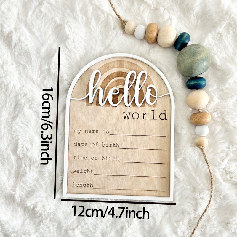 TEMU 2d Flat, Hello World Wooden Baby Birth Announcement Sign - , Desktop Display, Multipurpose Newborn Name Sign, Hospital Welcome Sign, No