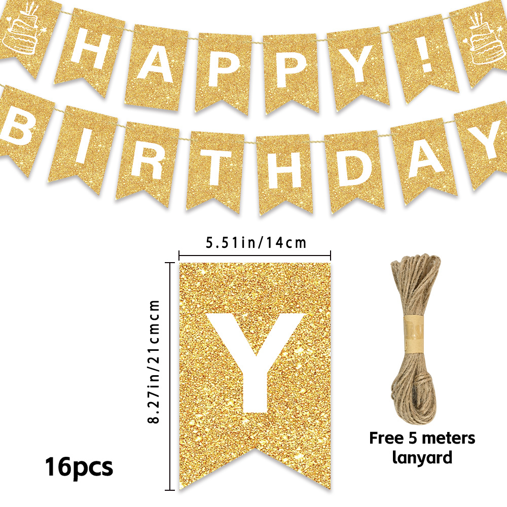 Image of 16pcs White And Golden Birthday Banner, Birthday Streamers, Birthday Party Decorations Gift, Party Decor, Happy Birthday Banner, Birthday Party, Birthday Wishes, Birthday Decorations, With
