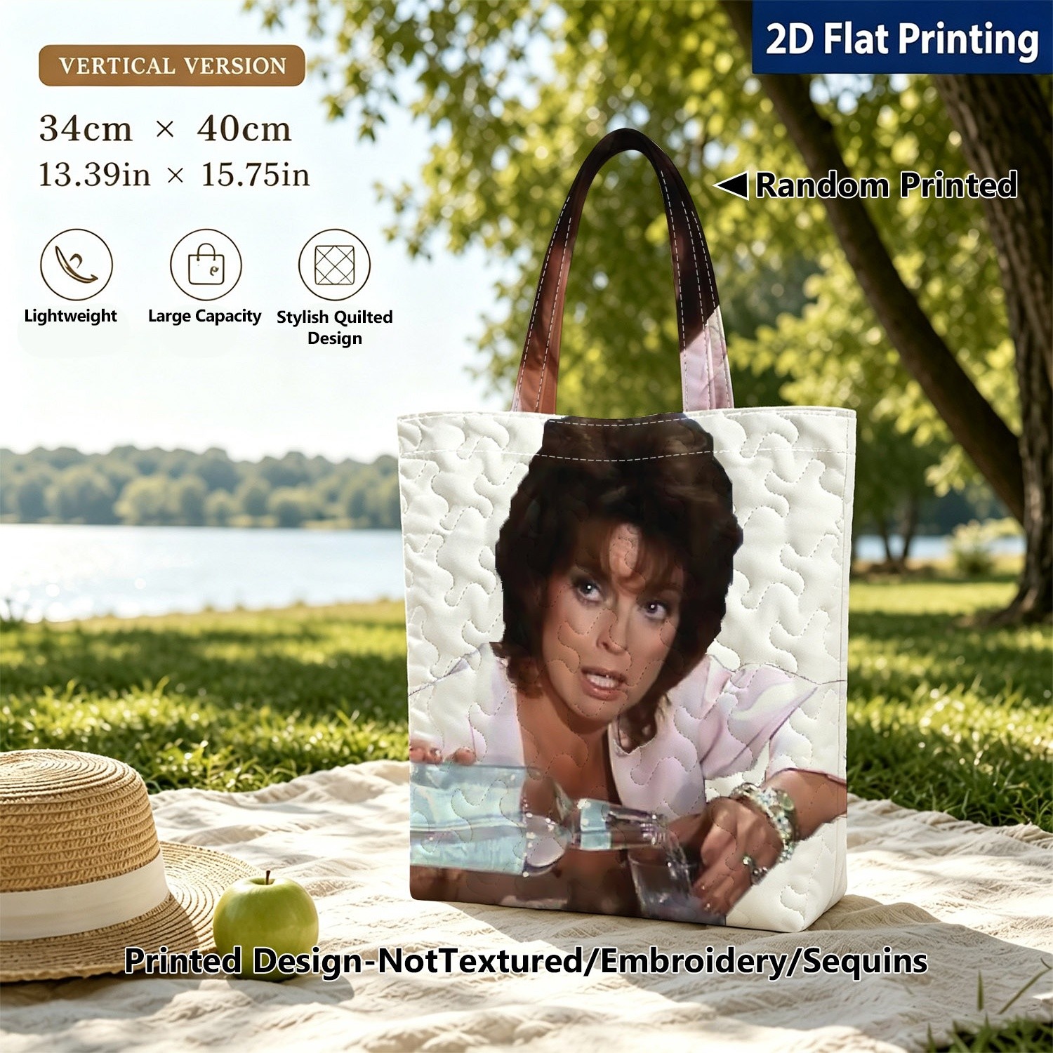 TEMU Quilted Tote Bag, 2d Flat Printing Dallas - Sue Ellen, Handbag, Shoulder Bag, Random Print, Suitable For Commuting, Traveling, And Shopping,