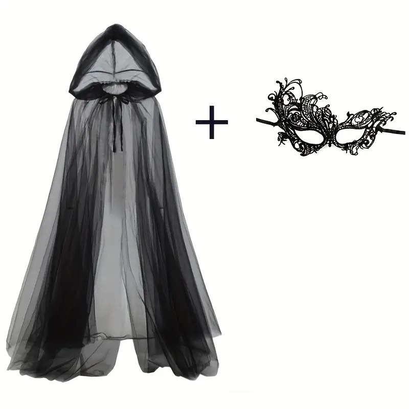 E-shop 2 Stück Schwarzer Brautschal, Hexen--Cosplay-Schleier, Halloween-Doppelumhangspiel, Horrorparty-Kostüm, Requisiten, Karnevalskostüm schwarze