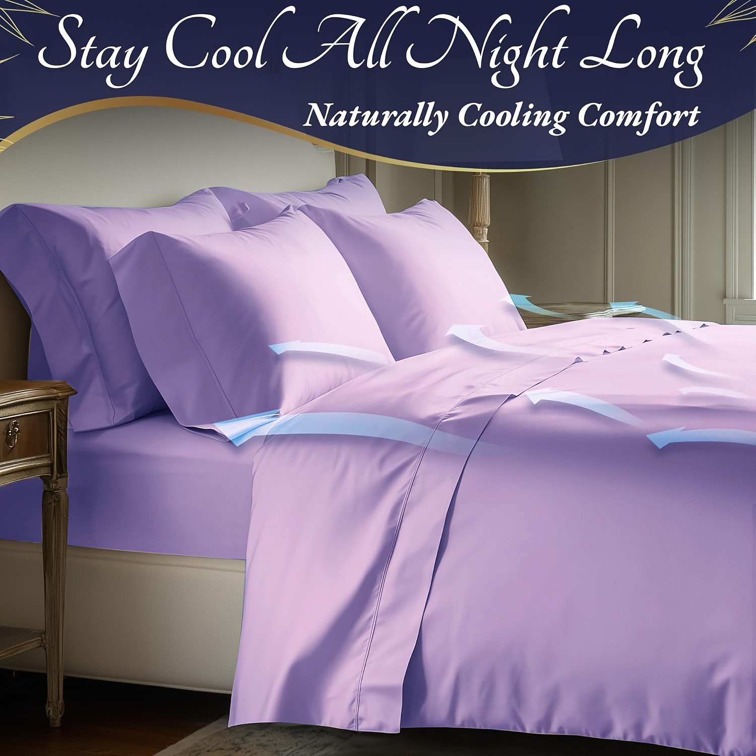 4pcs bamboo cooling bedding extra deep pocket breathable and cooling suitable for hot sleepers and sweats pillowcases flat sheet and fitted sheet a perfect gift for   and king sizes next day delivery Product details 5