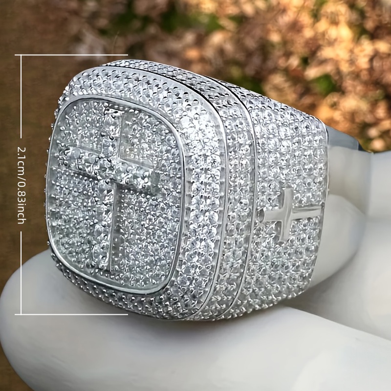 Heavy Craftsmanship Large Square Wide Ring with Full Inlay Zirconia