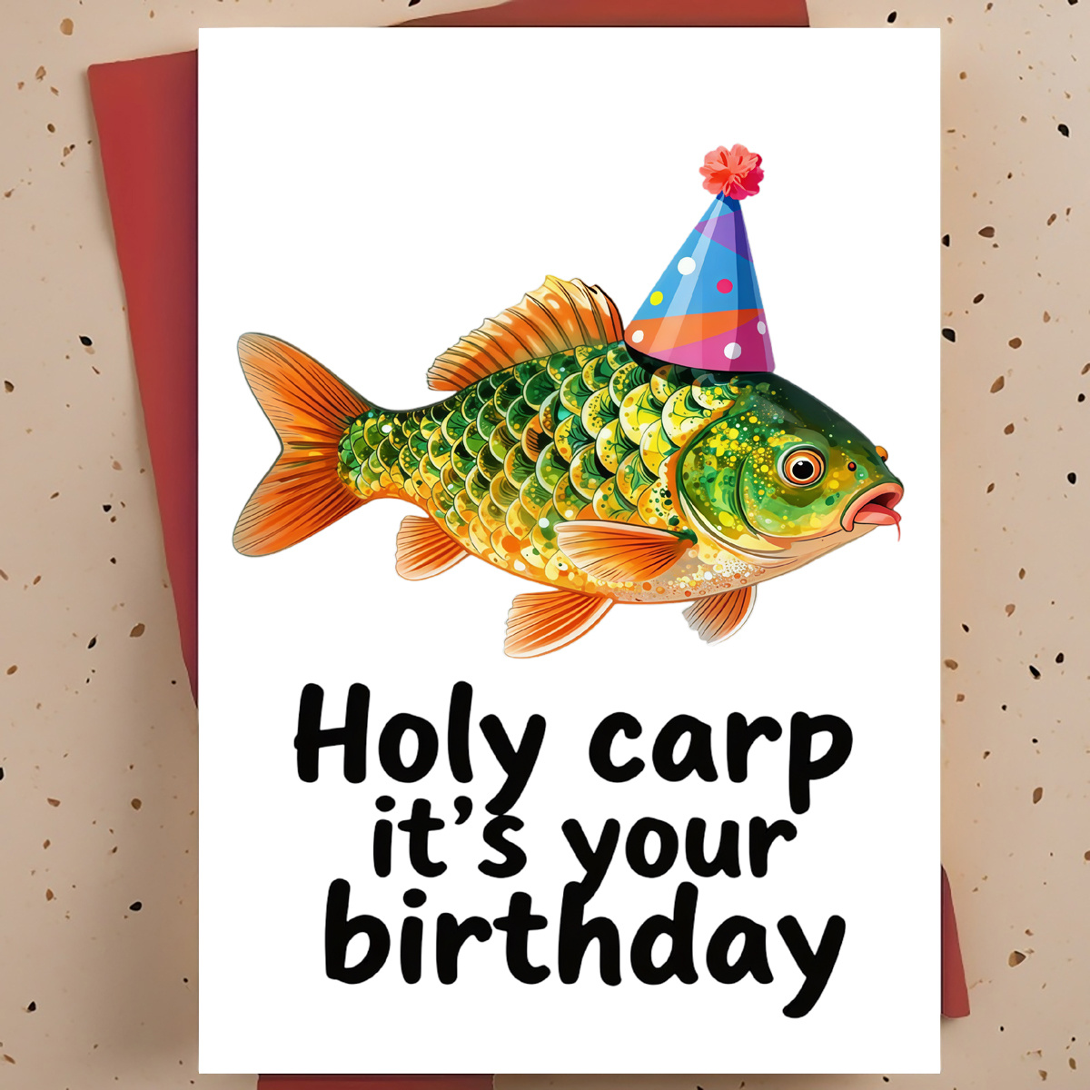 TEMU 1pc Funny Birthday Greeting Card For , – Party Carp Fish Modern Illustration, Humorous Card, With Envelope