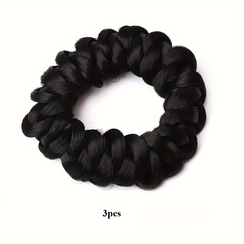 TEMU 3pcs Retro Elastic Hair Buns, 3pcs Retro Style Braided Elastic Hair Buns, Hair Accessories For Women With Short Hair, Perfect For High Buns,