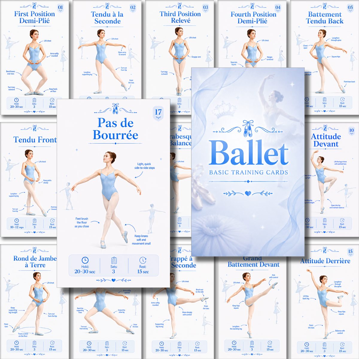 TEMU Lot de 21 cartes d'entraînement de ballet roses (20+1 boîte) pour usage à et , cartes d'instructions de positions de ballet avec guide de danse