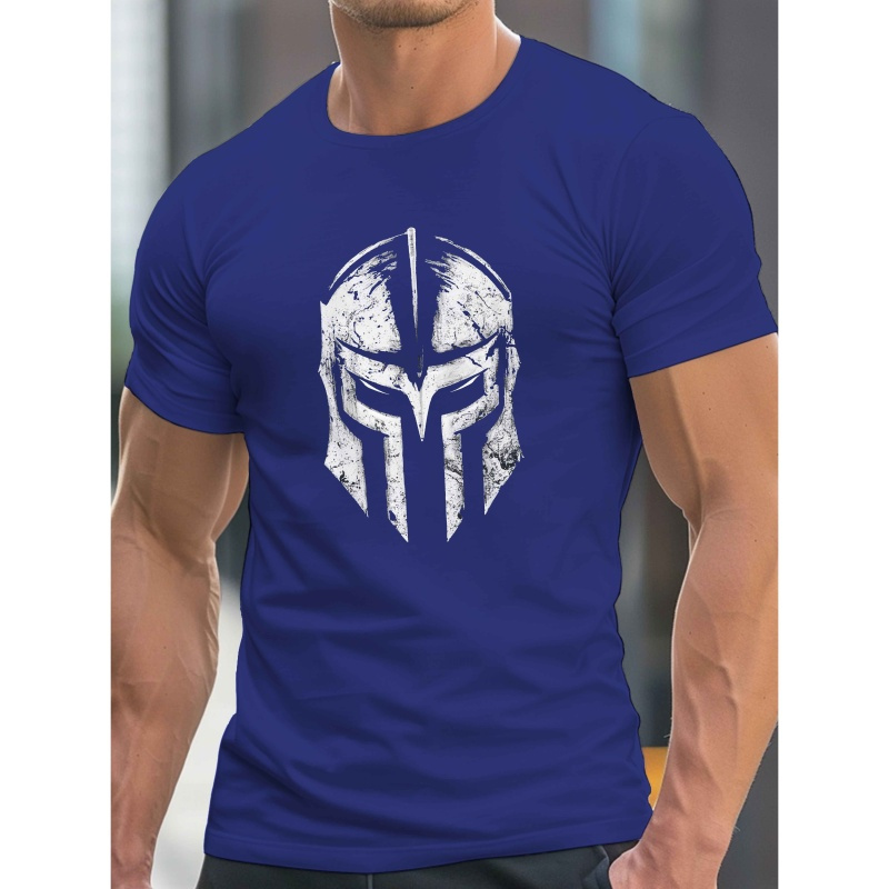 

Men' Warrior Helmet Graphic Tee - Casual Crew Neck Short Sleeve T-shirt, Lightweight & Comfy For Summer