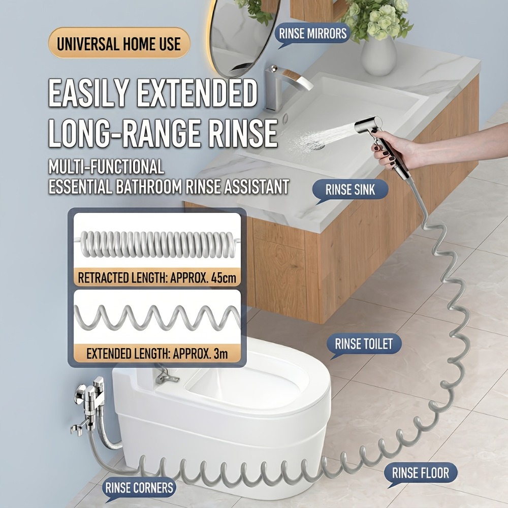 Image of 3 Meters Spring-type Flexible Hose, Flexible Shower Pipe, Used For Toilet Spray, Shower Head, Bathtub Water Pipe, Silver Gray/gun Gray Washing Machine Inlet Hose, Telephone Line Flexible Hose
