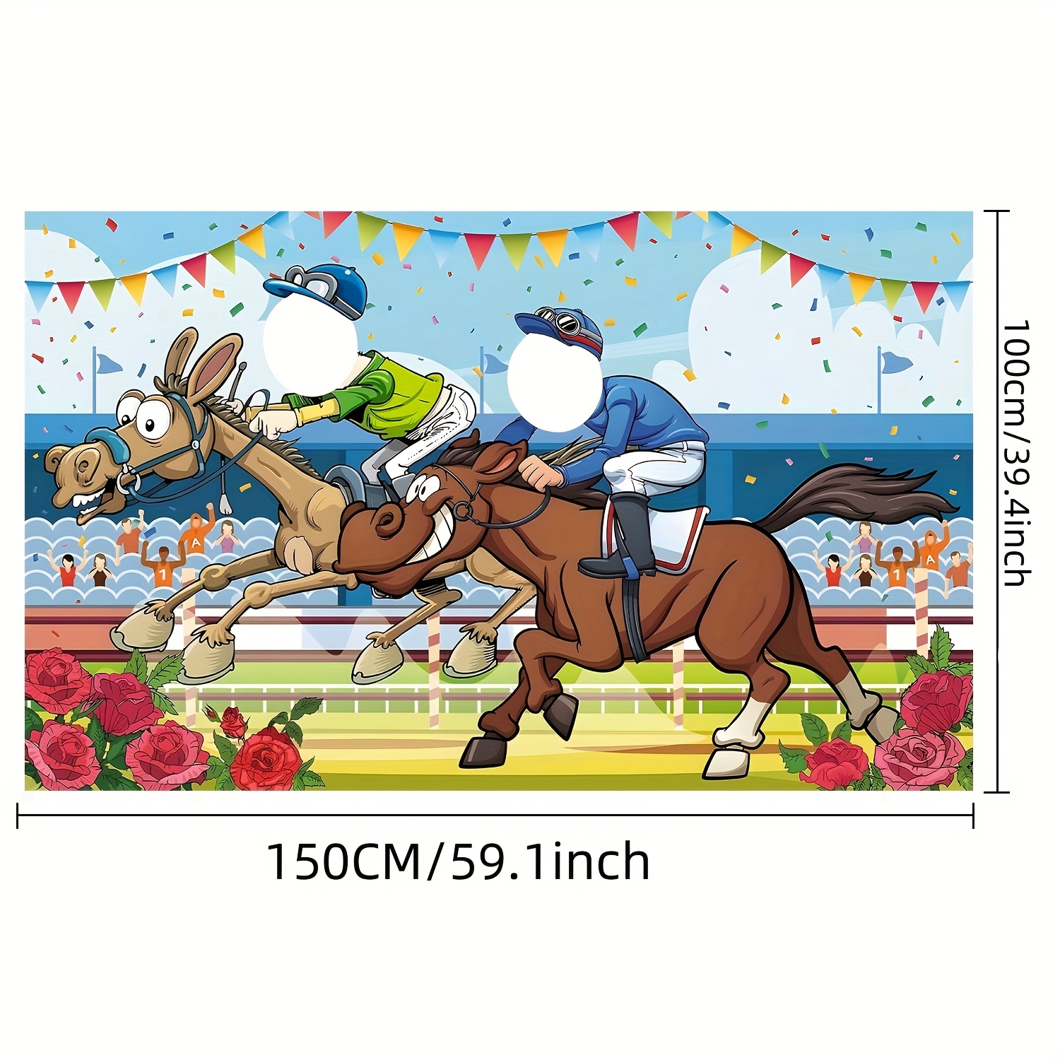 TEMU 1pc Horse Racing Theme Photo Booth Backdrop With And Racing Flag Cutout Design – Ideal For Birthday Parties, Western Decor, Silhouette Suitable