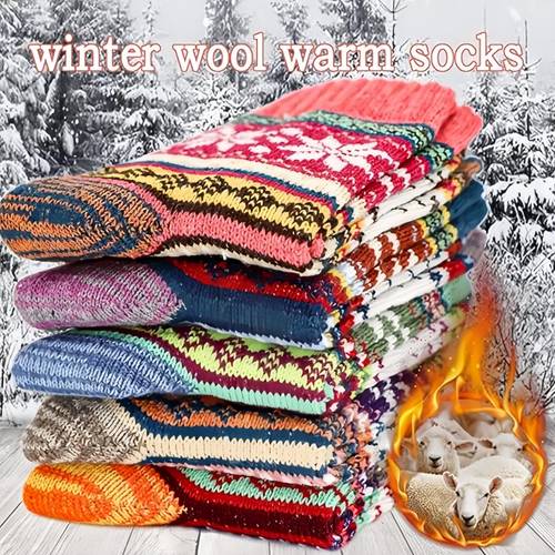 5 pairs unisex warm winter socks retro style fleece fabric comfortable for outdoor home use ideal christmas gifts for mom aunt grandma