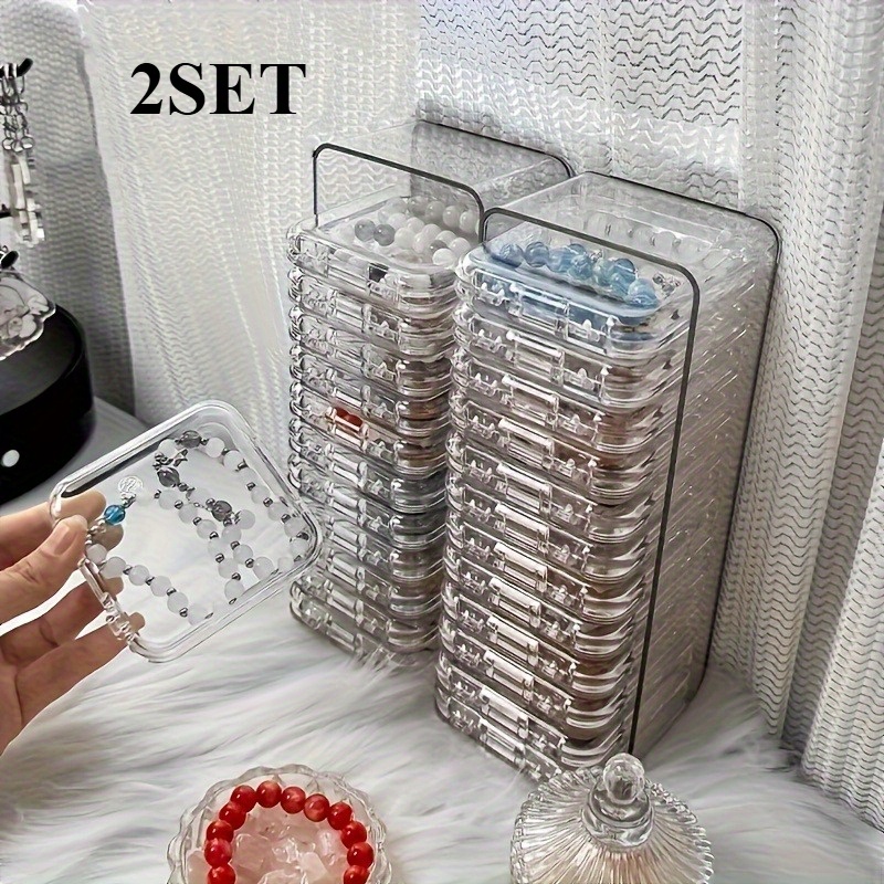 1 set 2 sets of elegant transparent plastic jewelry storage boxes including 2 large boxes and 26 small boxes suitable for bracelets necklaces earrings and rings perfect dressing table organization artifact perfect gift jewelry boxes Product details 3