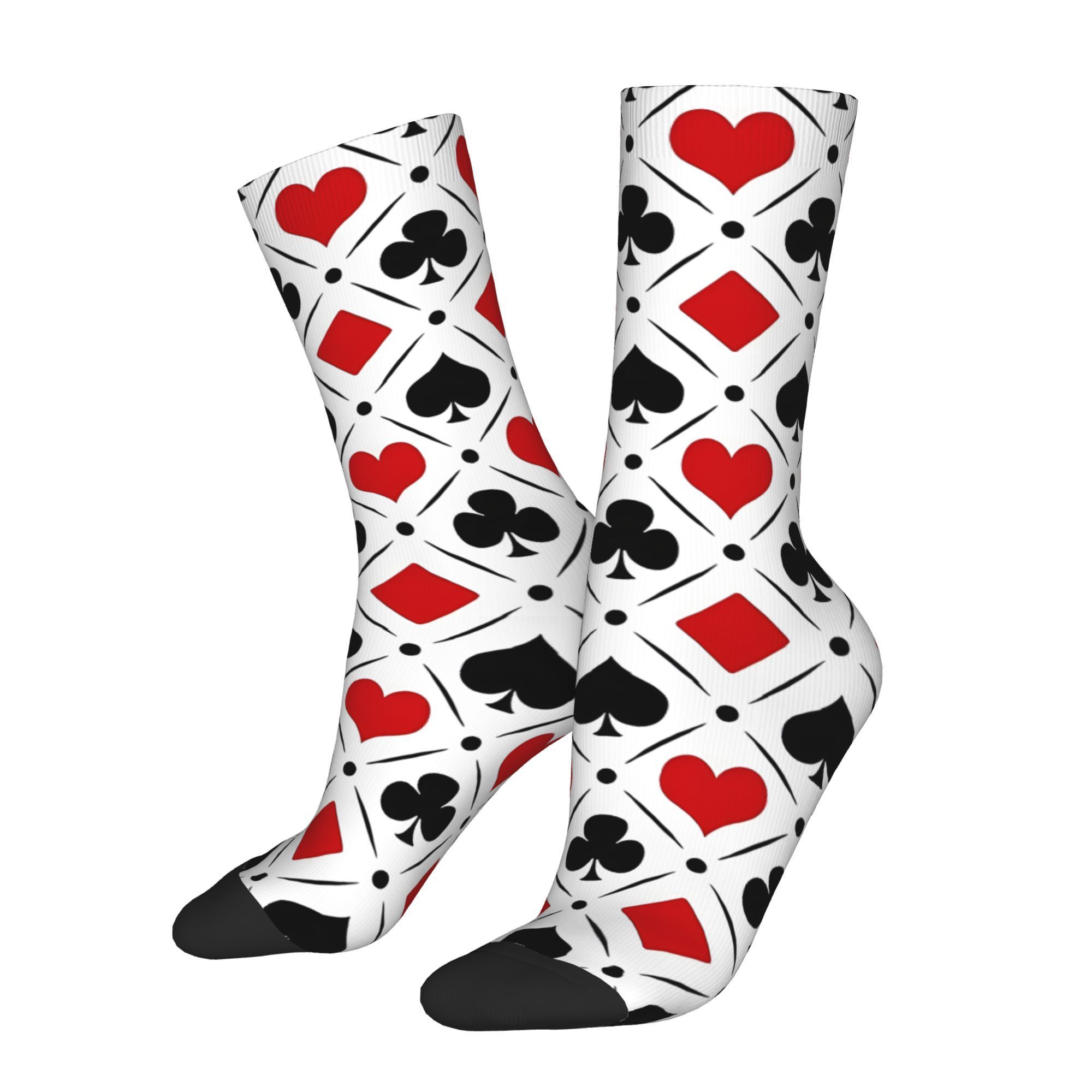 

1 Pair Of Playing Cards Inspired Knee-high Socks - Comfy Polyester With Elastane, Pattern, Ideal For Sports, Shopping, Hiking, Travel, Gym, School - Hand Washable