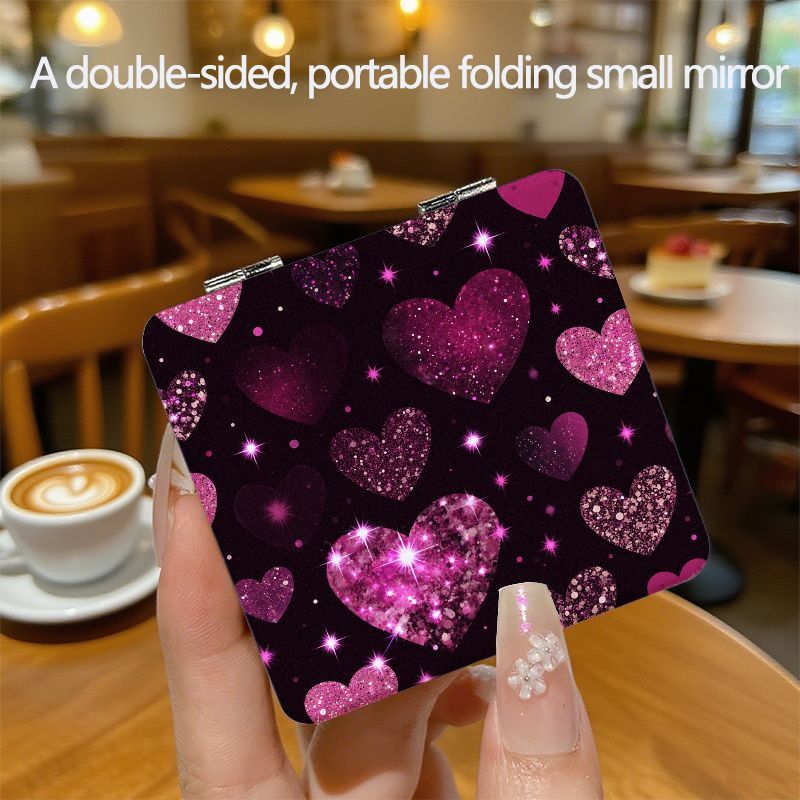 TEMU Square Compact Mirror European And Makeup Mirror Portable Mini Handheld Mirror Student Cute Cartoon Women's Dual-sided Folding Magnifying Mirror