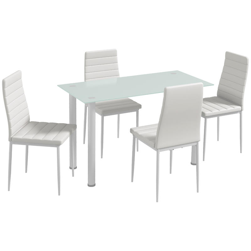 5pcs Dining Set With 4 Chairs, , Glass Table, White