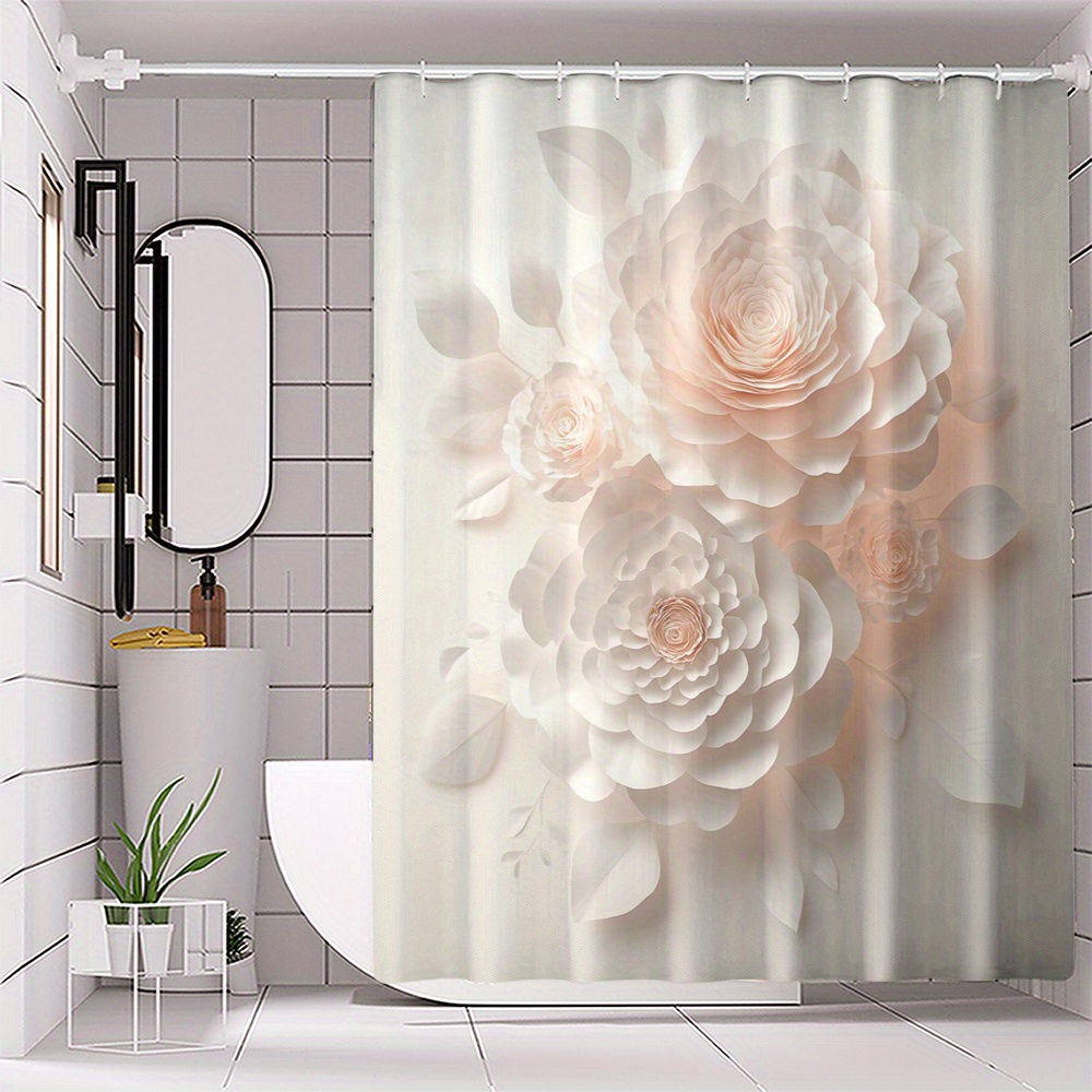 

1pc 3D Floral Polyester Waterproof Bath Divider avec crochets, accessoire de salle de bain tissé à , lavable en machine, décor de bain sur le thème des animaux et des dessins animés toutes