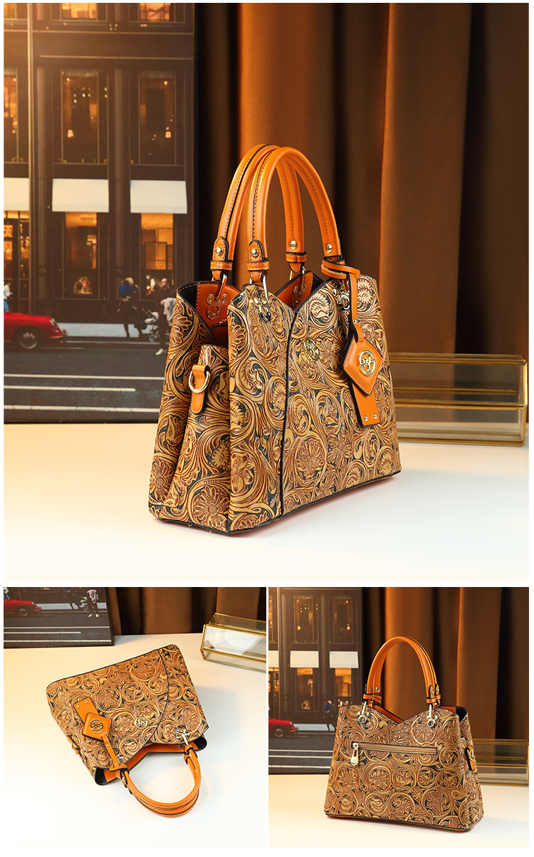 Deep Purple Retro Embossed Handbag floral texture detail