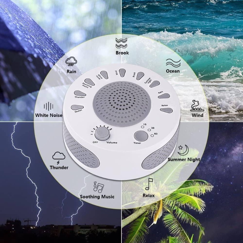 Sleep White Noise Machine, 9 Soothing Natural Sounds Insomnia, Sleeping Trouble, Seniors, Office Break Etc. Rest Easily with Timer Options, USB or Battery Powered - White