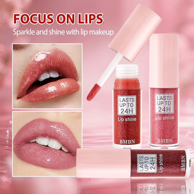 BMBN Ruj Solid cu Sclipici - Formulă Gel Roz Strălucitor, Luciu de Buze Radiant, Conține Sclipici, Machiaj Instant Alluring, Sclipici de Lungă Durată, Nuanțe de Fructe de Pădure (Roz și) - Potrivit pentru Toate Nuanțele Nude, Petreceri, Evenimente