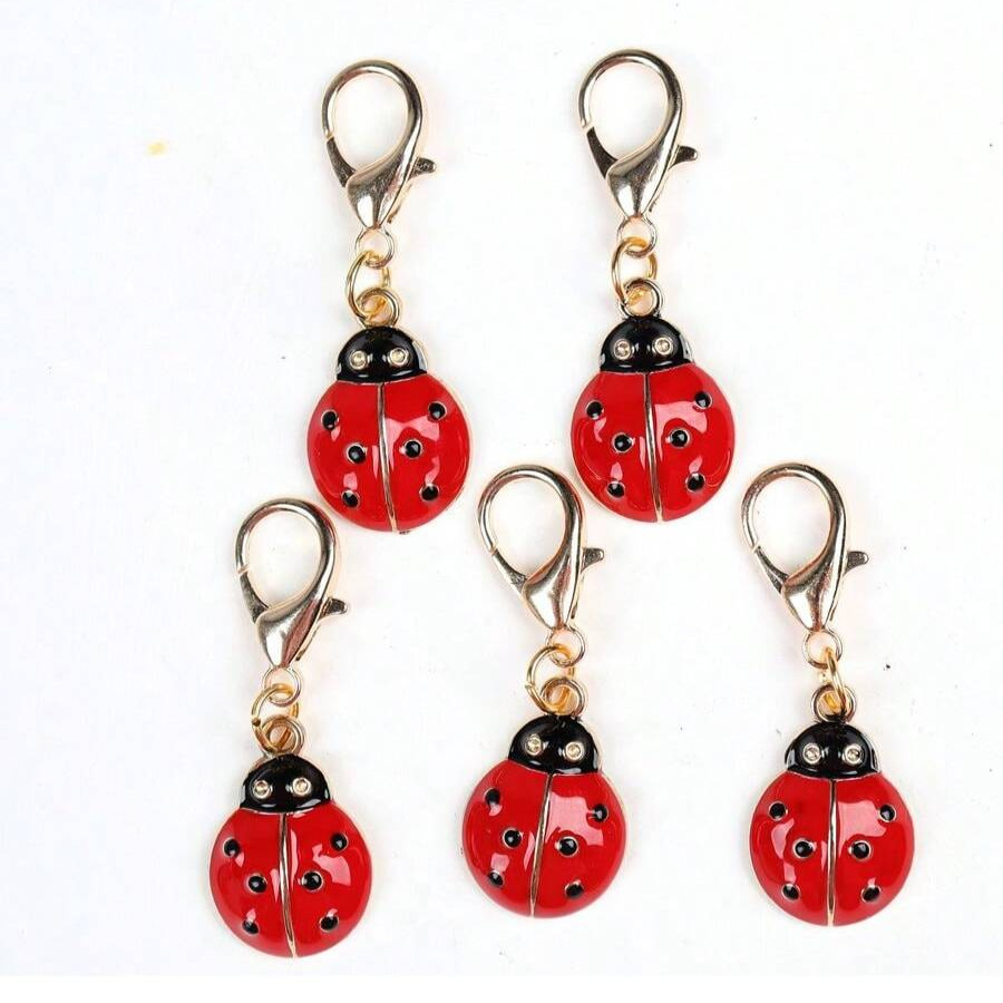 

5pcs Ladybug Keychain Set, Alloy Lobster Clasp Charms, Enamel Red Pendant Accessories