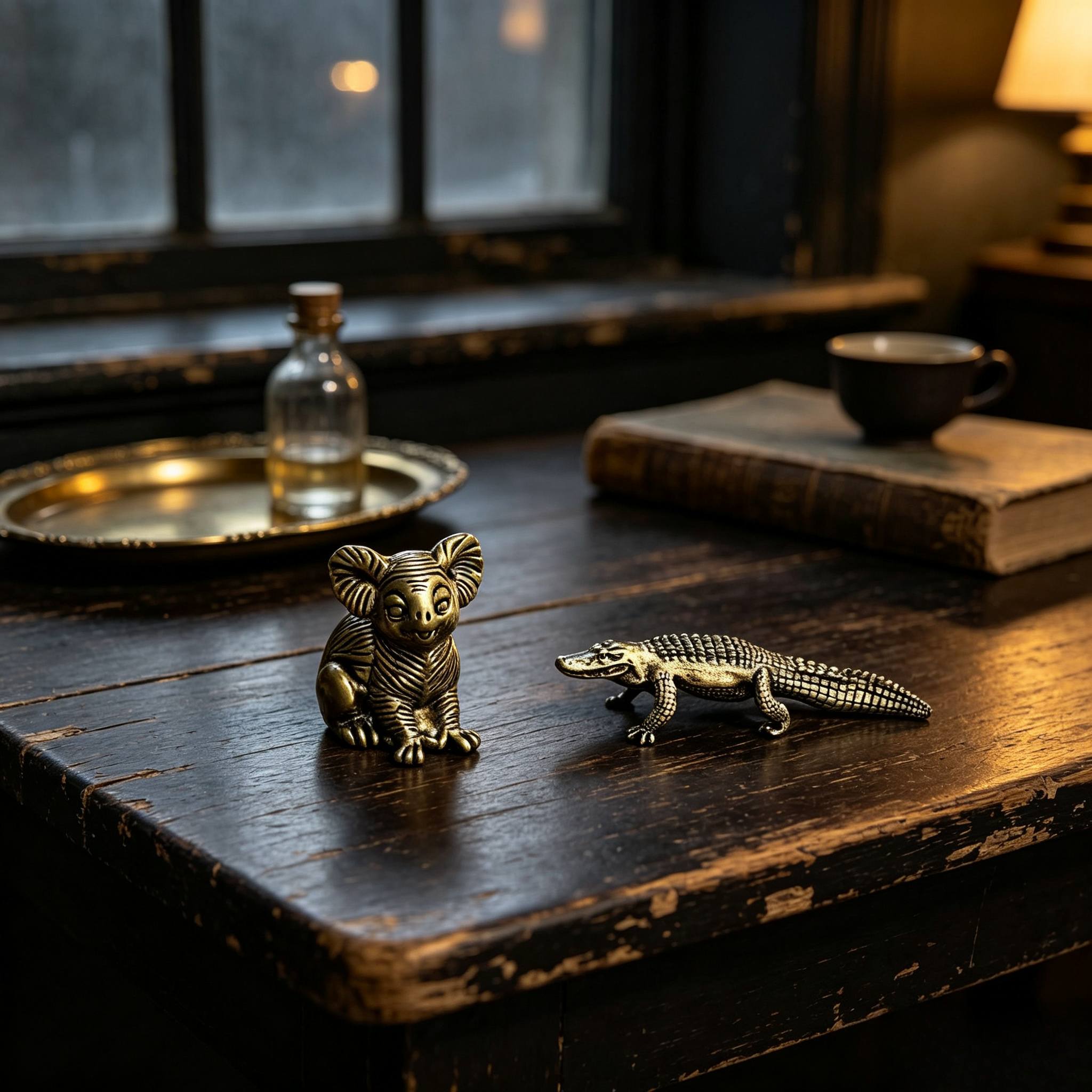 TEMU 2pcs Brass Ornaments, Crocodile + Koala, Living Room And Office Desktop Decor, Tea Pet Decorative Figurines