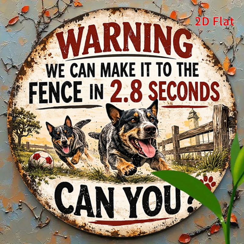 TEMU 2d Flat, 1pc Funny Australian Cattle Dog Sign - Wall-mountable Suitable For Fence Decoration, / Dog-themed Decor With Iconic Breed For, Office,,