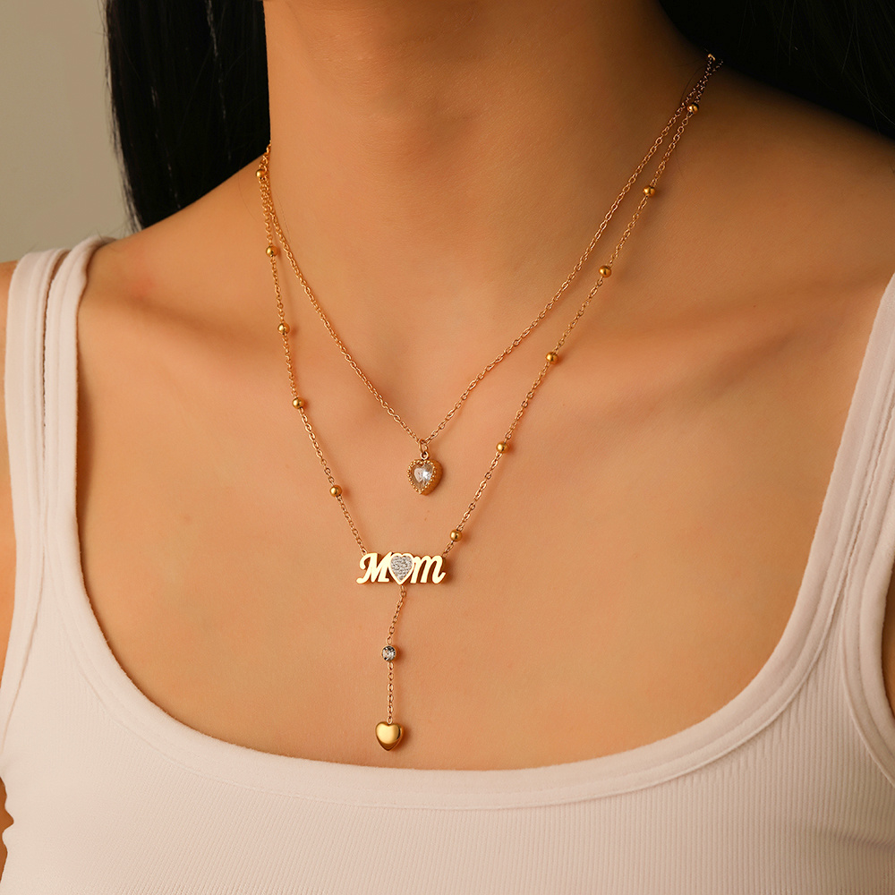 Women's Stainless Steel Mom Heart-Shaped Pendant Necklace