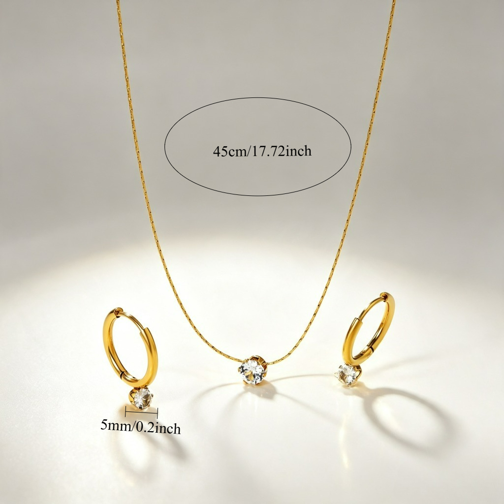 18K Gold-Plated Zirconia Necklace & Ear Cuff Set