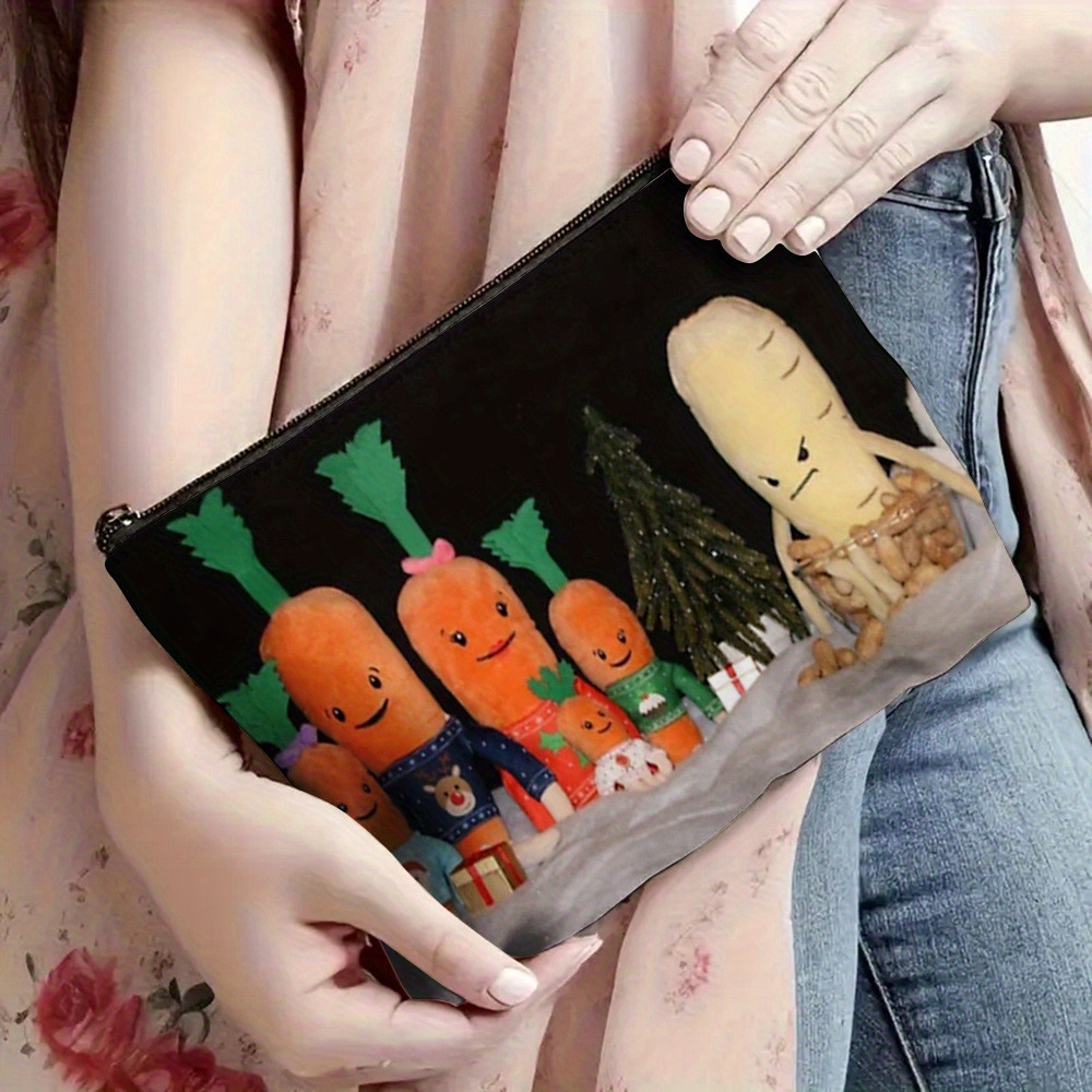 1pc AnnDixon   the Carrot & Family Christmas Makeup Bag - Cute Carrot-Shaped Toiletry Travel Organizer with Adorable  ,   Design, Durable Cosmetic Storage for Gym, Vacation, Camping, Gift for Fans