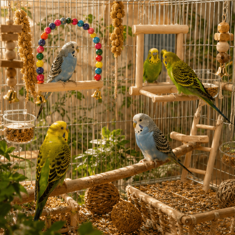 TEMU 2pcs New Birdcage Accessories Mirror Perch Stand, Parrot Mirror Perch Stand And Swing, Budgie Toys, Small Bird Supplies, Bird Toys, Birdcage