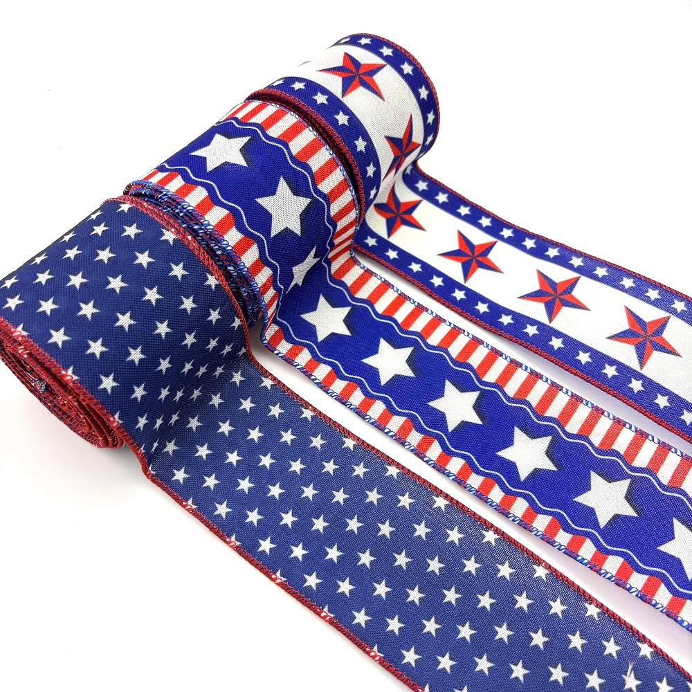 TEMU 3 Rolls (15 Yards Total) American Flag Wired Ribbon Suitable For Wreaths, Crafts, Memorial Day Decorations - Stars And Stripes Ribbon With Flag