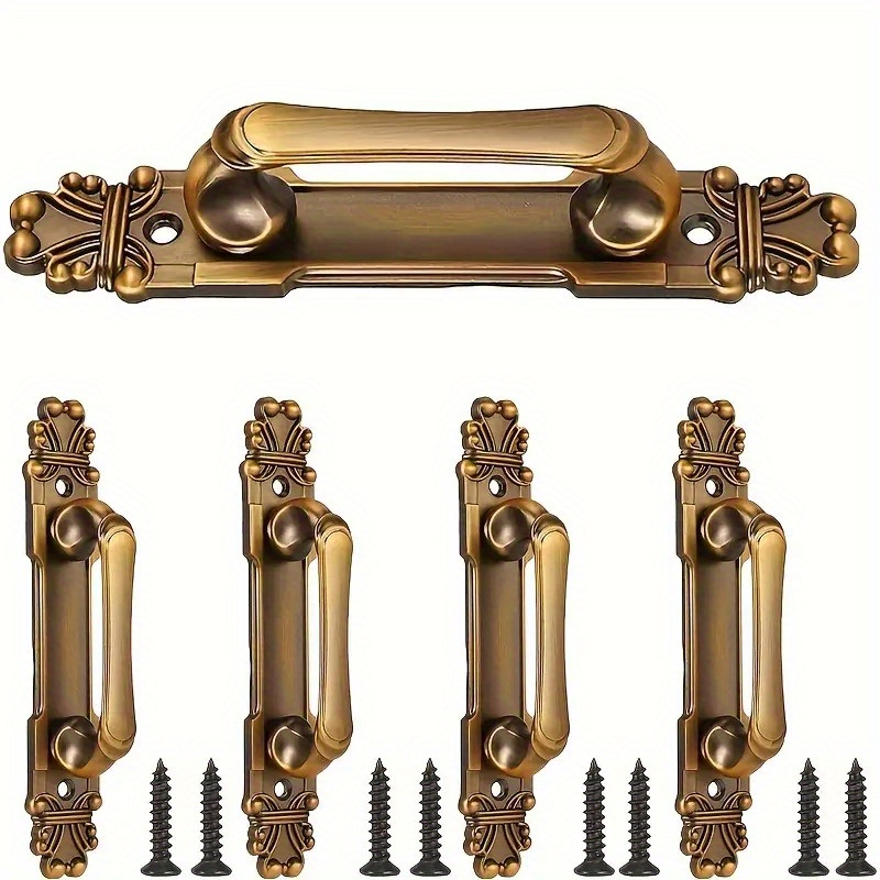E-shop [4 Stück Vintage Türgriffe] 4 Stück polierte Aluminium Vintage Europäische Metall Türgriffe | Schrankgriffe mit Montagezubehör inklusive