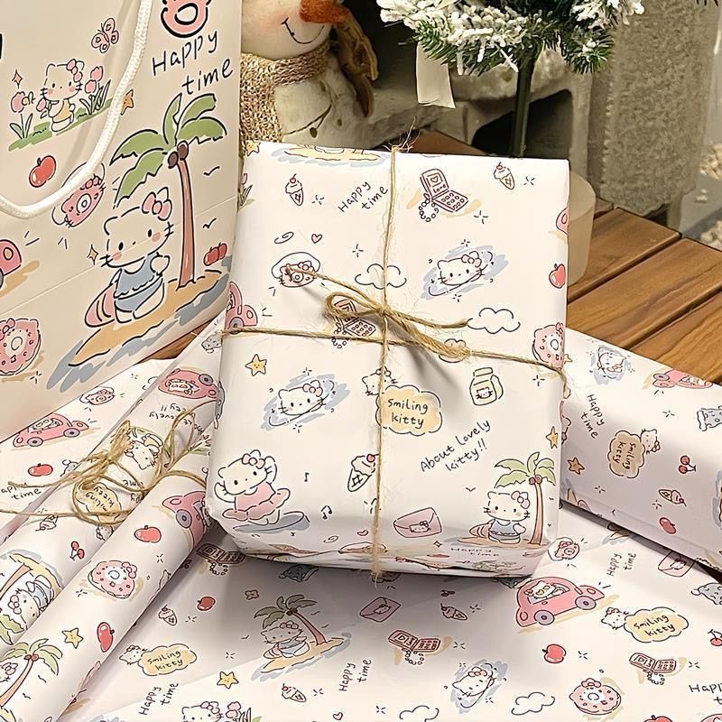 Image of Authorized Cute Cartoon Hello Kitty Doodle Decorative Wrapping Paper, Adorable Gift Wrapping, Festive Packaging, Perfect For Birthdays, Anniversaries, Weddings, And