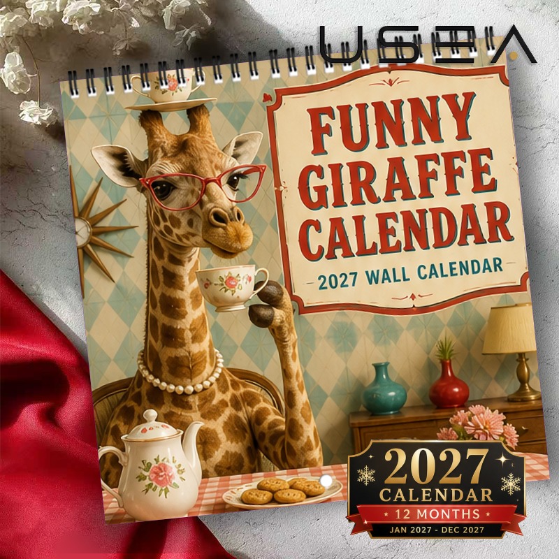 TEMU 2027 Fun Giraffe Calendar Desk Calendar-large-size Written Notes Area, Double-coil Spiral Binding, 12-month Calendar With U.s. Statutory
