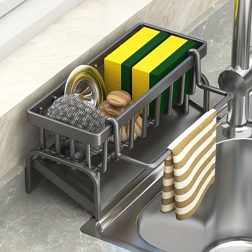 drill faucet shelf multifunctional kitchen bathroom storage rack partitioned storage for dish sponges and brushes durable plastic easy to saving storage solution utility racks